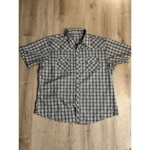 Wrangler Wrancher Pearl Snap Western Style Shirt Short Sleeve Blue Plaid Men XXL